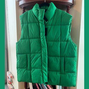 green oversized puffer vest